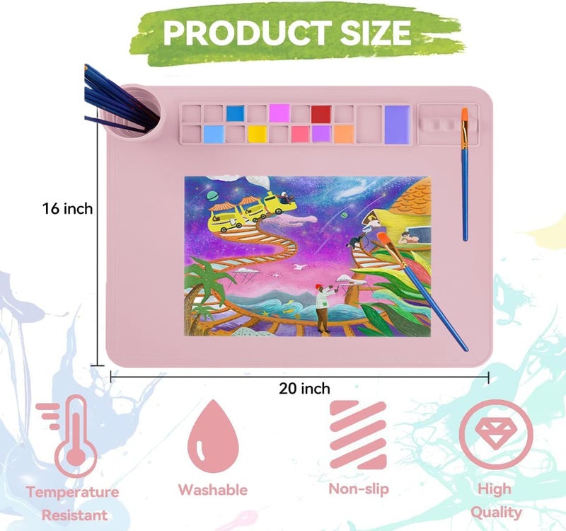 Patpot Silicone Painting Mat, 20"x 16" Silicone Art Mat with Cup, Kids Painting mat for Resin, DIY, Drawing Resin, Paint, Clay， Large Craft Art Mat, (Pink) - Image 4
